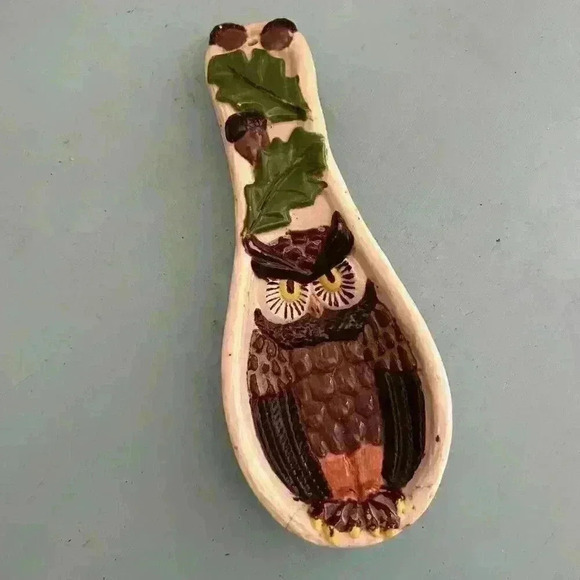 Vintage 80s Ceramic Owl Spoon Rest Kitschy Kitchen Wall Decor  Mid Century Decor - Picture 5 of 9